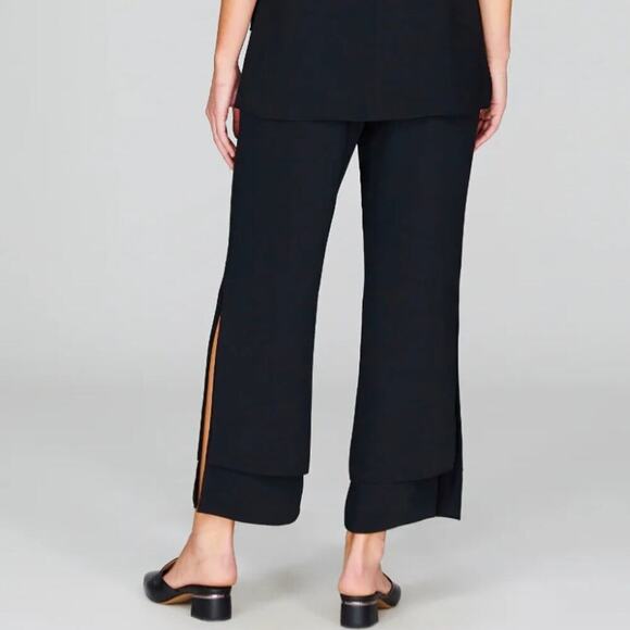 Emmelle Lustrous Crepe Overlap Double Layer Wide Leg Pants Black Womens Sz M NWT - Picture 2 of 8